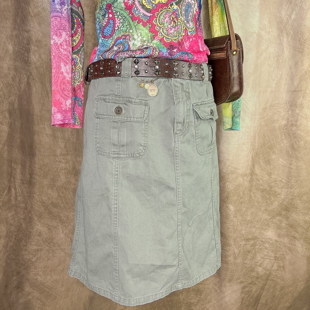 Vintage Y2K Cherokee Cargo Pocket Midi Skirt Khaki Green Skater Indie Grunge